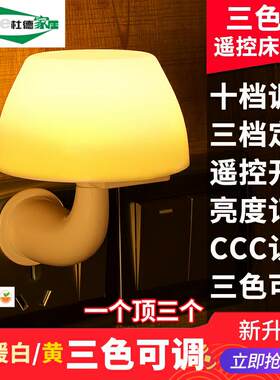遥控感应LED小夜灯泡床头家用小灯插电带开关插头插座式壁灯超亮