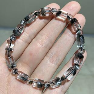 天然银钛晶糖块手链 男女款单圈水晶方糖手串珠链珠串5.8毫米左右