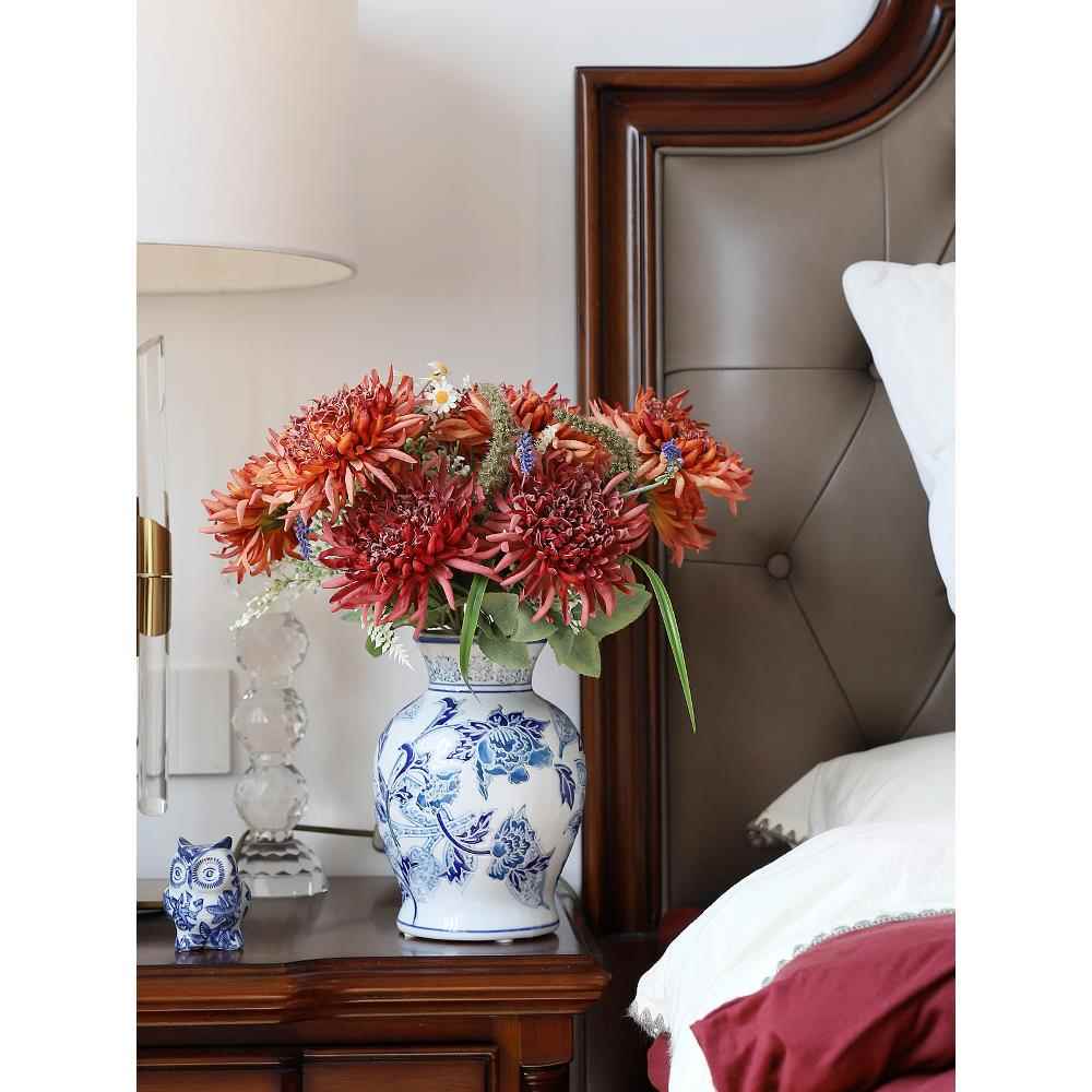 新中式手绘青花瓷花瓶陶瓷装饰摆件客厅电视柜玄关插花创意花器