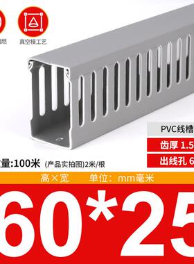 高品质 灰色PVC配电柜线槽60*25线槽板 机柜用线槽方线槽导轨一米
