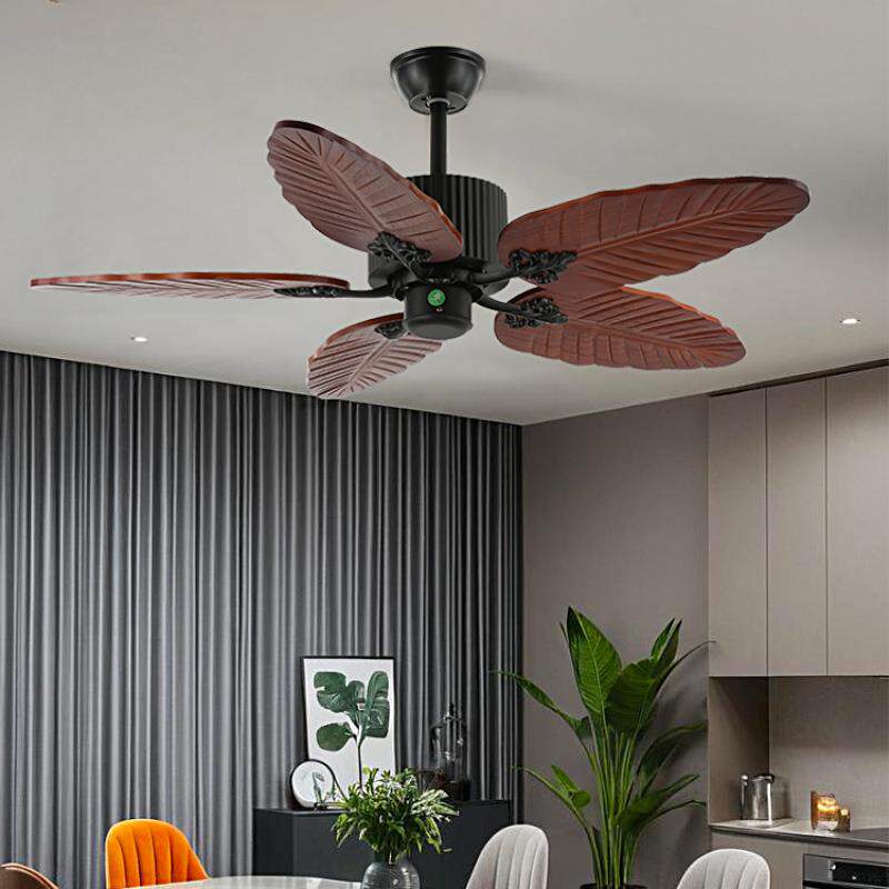 2025新款实木芭蕉叶风扇灯家居客厅复古风轻奢风扇吊灯餐厅风扇灯