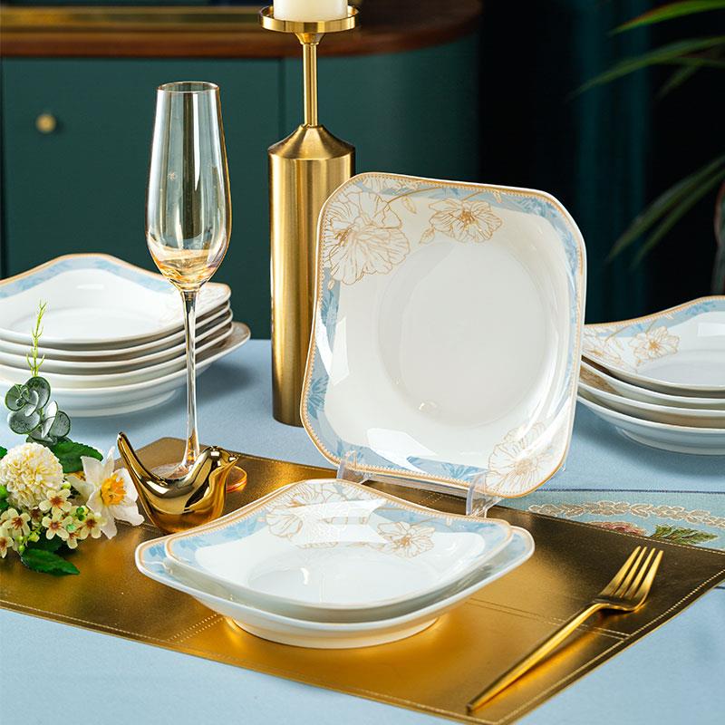 批发景德镇餐具菜盘方盘家用陶瓷盘子中式简约田园风法式可微波