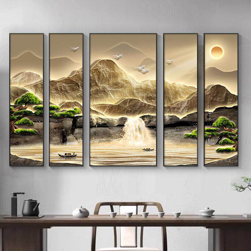 中堂画客厅流水生财挂画新中式农村堂屋大气山水装饰画自建房壁画