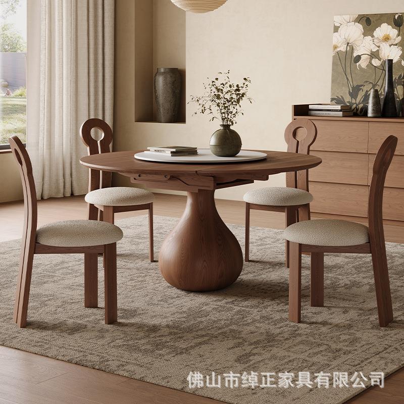 实木伸缩餐桌白蜡木北欧小户型折叠饭桌家用圆形方圆两用可变圆桌