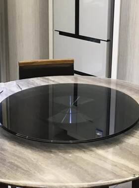 MA98灰色玻璃钢化防爆家用铝合金底座圆桌面标配餐桌浅黑高档转盘