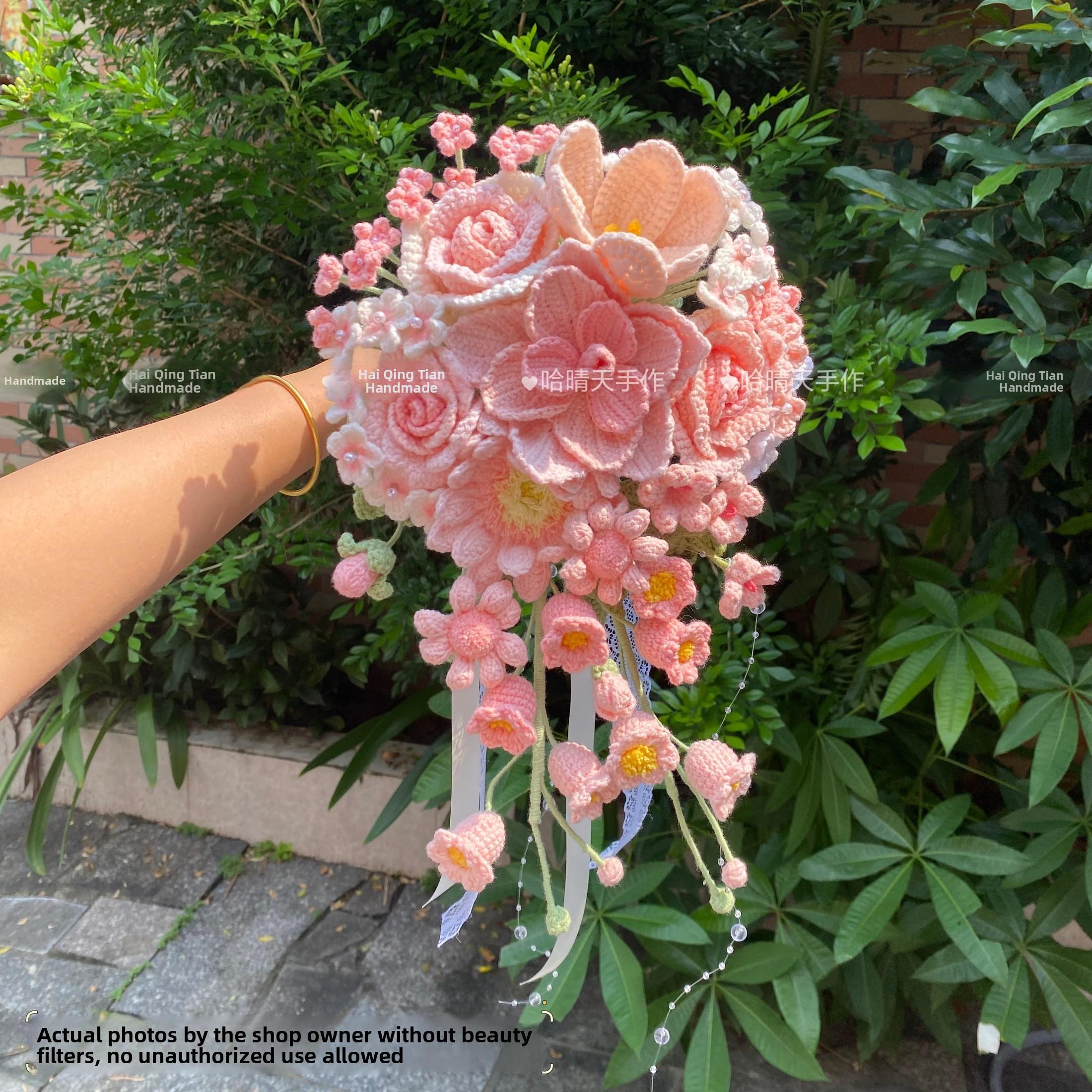新款成品手工编织玫瑰花结婚领证手捧花束送闺蜜女友生日结婚礼物