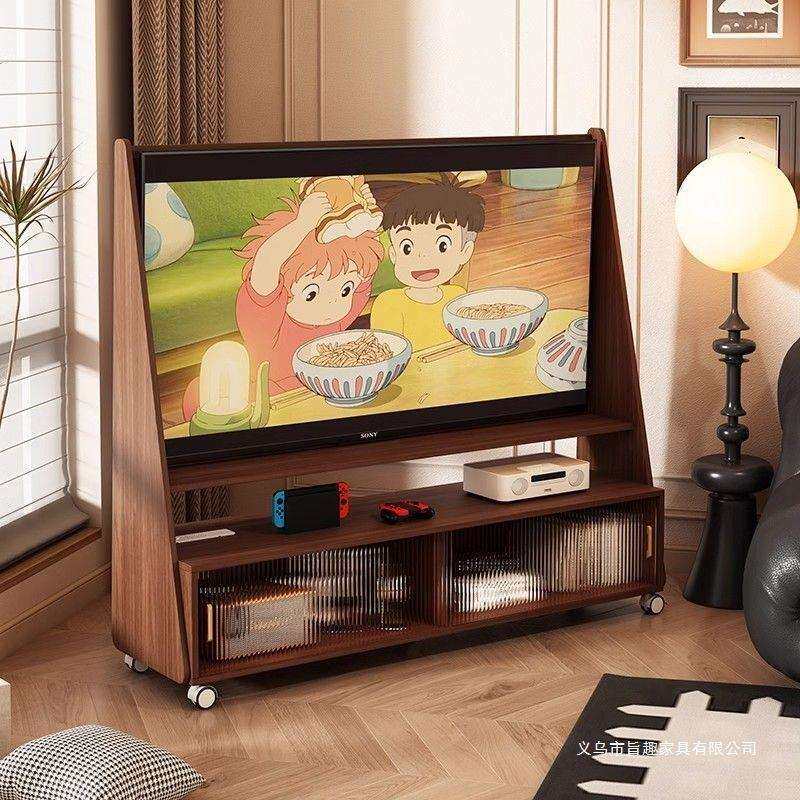 实木可移动电视支架北欧家用客厅卧室落地收纳储物柜万向轮电视柜