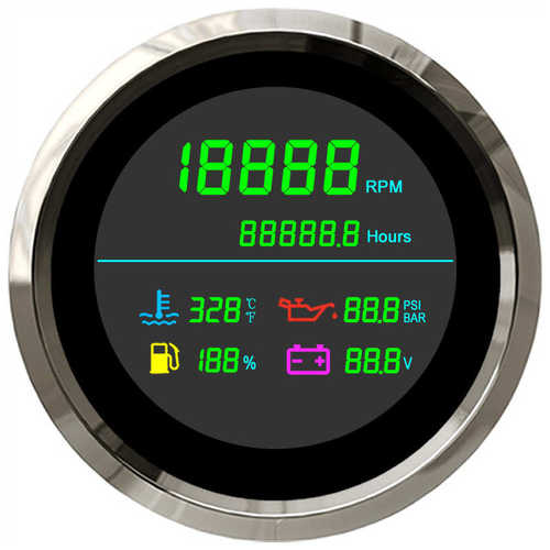 85mm液晶显示转速表带小时计带油位水温油压电压 6合一转速表