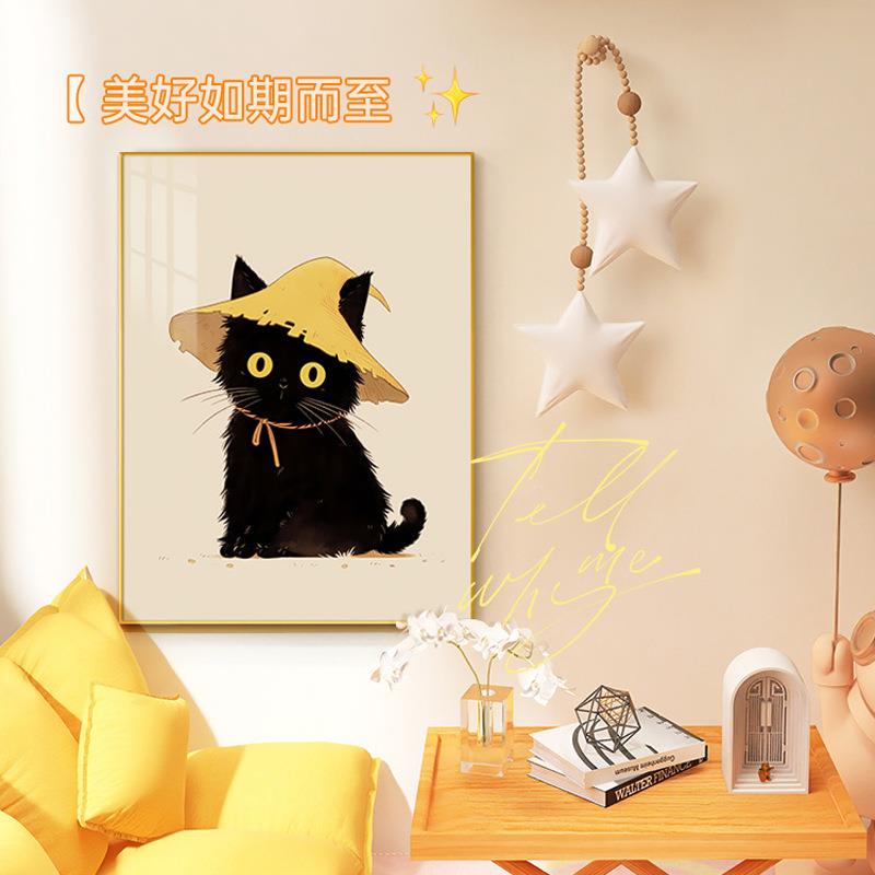 日系黑猫咪摆画装饰画客厅沙发背景墙桌面摆台挂画床头卡通餐厅