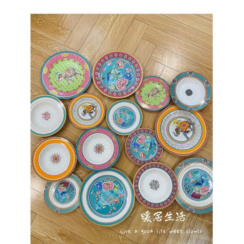 出口外单骨瓷珐琅彩浮雕浅盘深盘牛排盘高端陶瓷盘真金贴边西餐盘