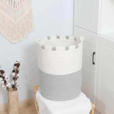 棉1绳编织收纳筐圆形大容量物家20220510居带把手脏理衣篮玩具筐
