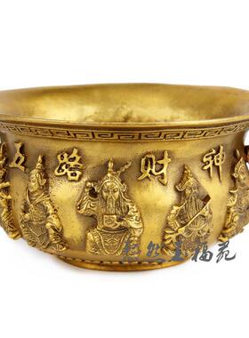 纯铜五路财神聚宝盆摆件家居供奉风水工艺品摆件