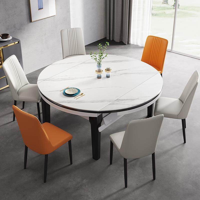 意式实木岩板餐桌轻奢现代简约家用小户型伸缩桌子椅组合方圆饭桌