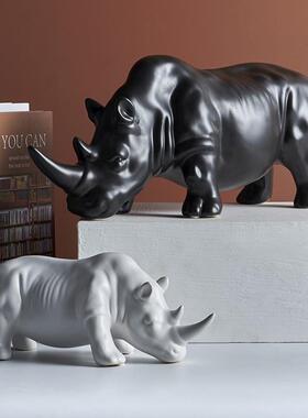 客厅摆件北欧陶瓷家居饰品动物犀牛小摆件卧室玄关书房酒柜小摆设