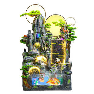 中式客厅落地假山喷泉鱼缸办公室摆件玄关庭院加湿开业摆件招财