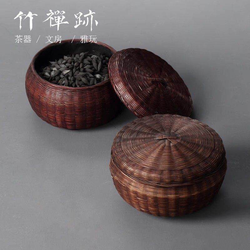 竹禅迹|竹编炭钵 炭篓炭笼碳斗手工乌榄橄榄炭烧水煮茶炭炉配件