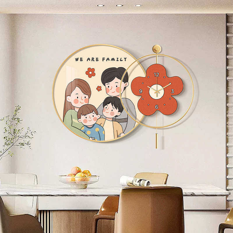 现代组合装饰画餐厅时钟高级客厅感家用钟表挂画壁画一家简约三口