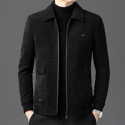 秋中年男士呢克子夹新B18815-P款爸爸冬休闲短款毛外套冬装加绒呢