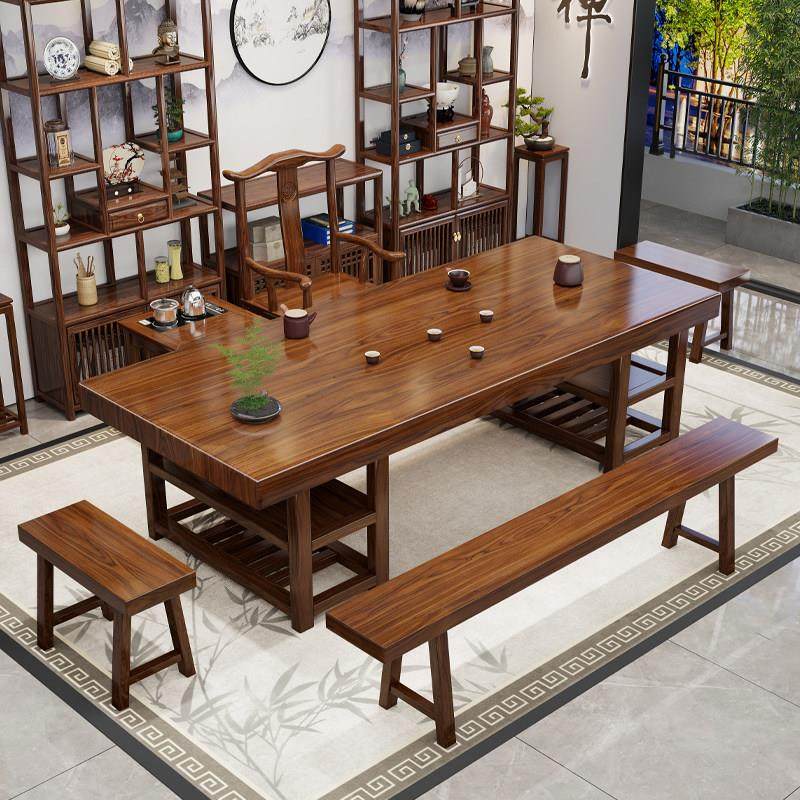 大板实木茶桌椅组合一桌五椅新中式原木茶几办公室家用功夫泡茶台,住宅家具,茶几,淘宝优惠券,粉丝福利购,淘宝优惠卷