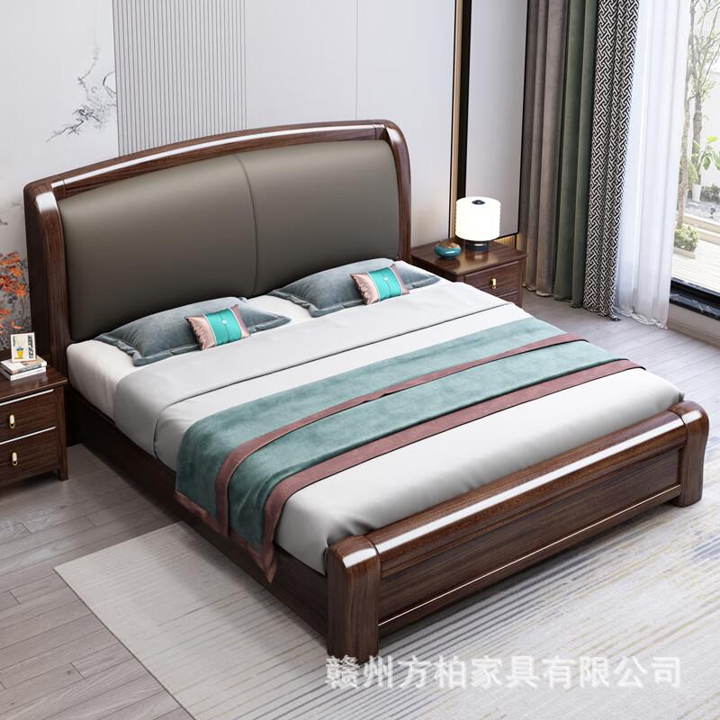 实木床1米8新中式轻奢紫金檀木双人床主卧真皮软包简约储物床2米