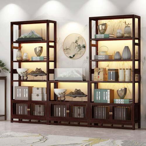 博古架 新中式楠竹展示架客厅装饰架茶具古董陈列收纳展示置物架