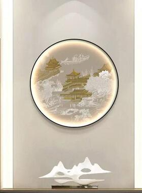 新款直销新中式圆形玄关装饰画山水过道走廊尽头挂画轻奢抽象秀丽
