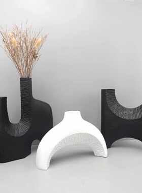 现代简约白色插花花器树脂摆件样板间售楼部家居桌面花瓶软装饰品