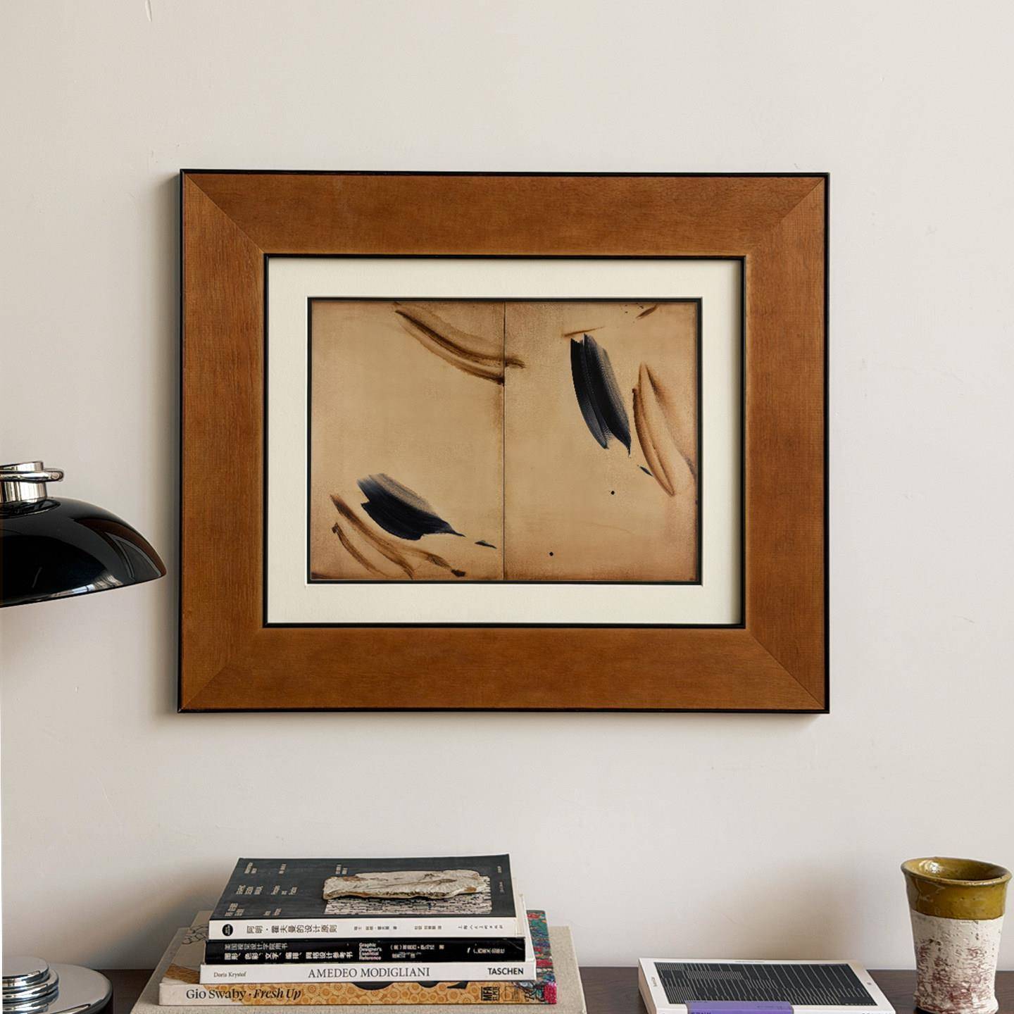 素笺墨羽】木吉中古抽象艺术装饰画客厅餐厅壁画小众复古木框挂画
