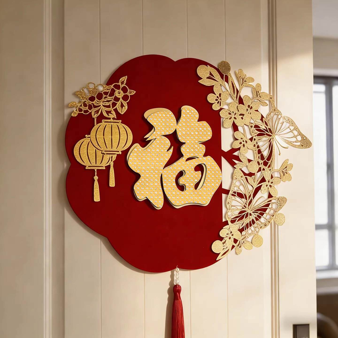 2026马年春节新年新款植绒布烫金新春过年创意装饰自粘福字门贴纸