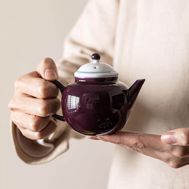 中式手工葡萄紫茶壶复古纯手绘双侠单壶小茶壶家用陶瓷过滤泡茶壶
