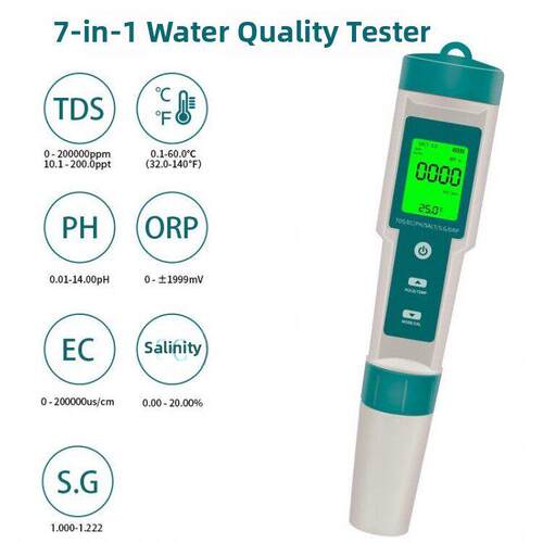 七合一水质测试笔Ph/Tds/Ec/盐度/Sg/Orp/温度便携式Ph测试笔