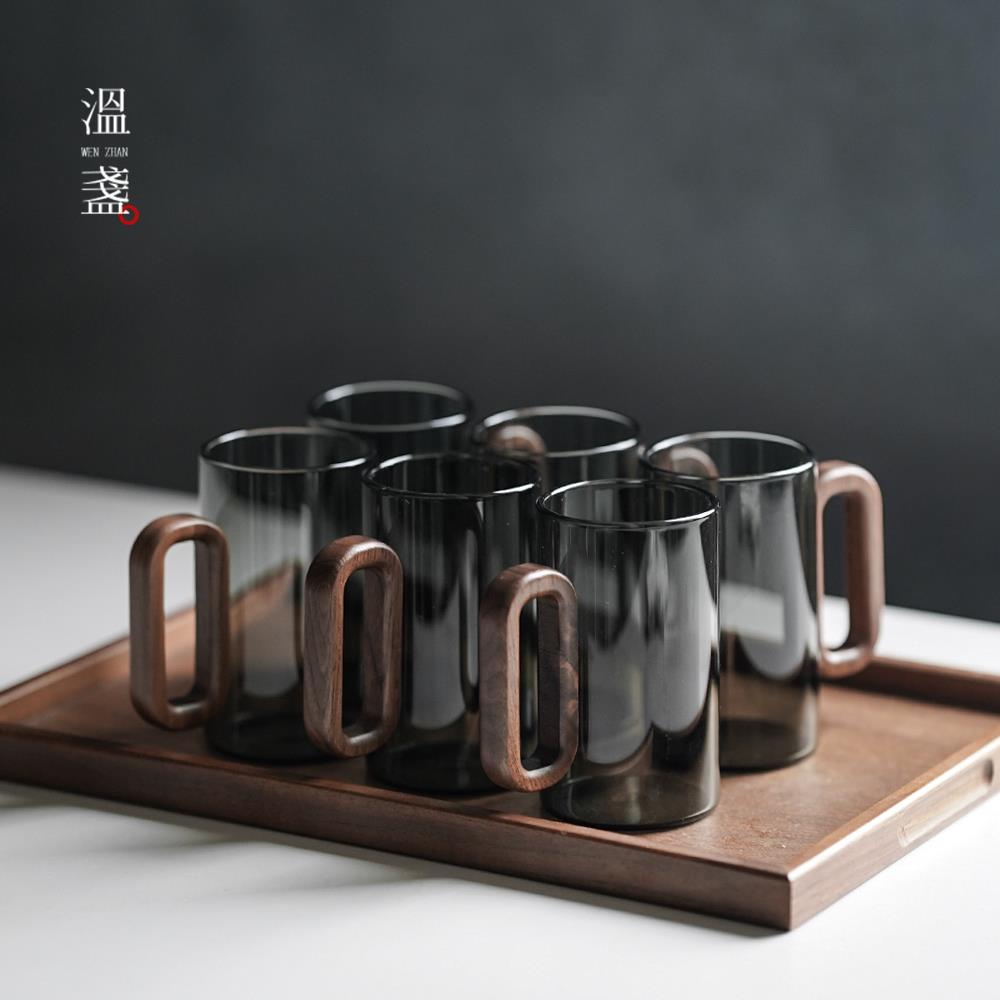 温盏家用高硼硅耐高温玻璃水杯高档烟灰客厅待客防烫带把茶杯套装