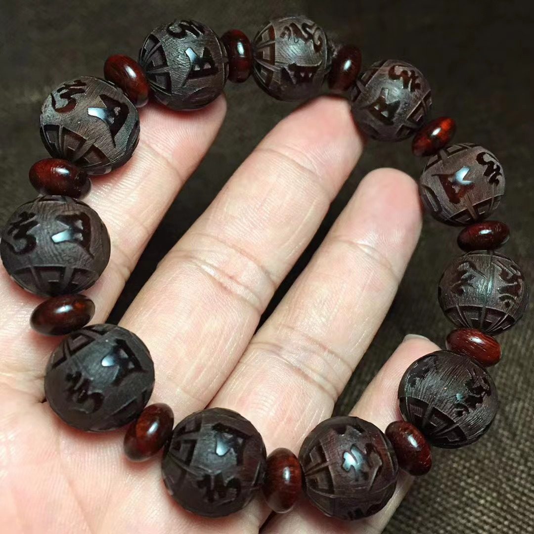 原创1.5精雕小叶紫檀佛珠文玩手串念珠手链情侣趣味收藏送礼佳品