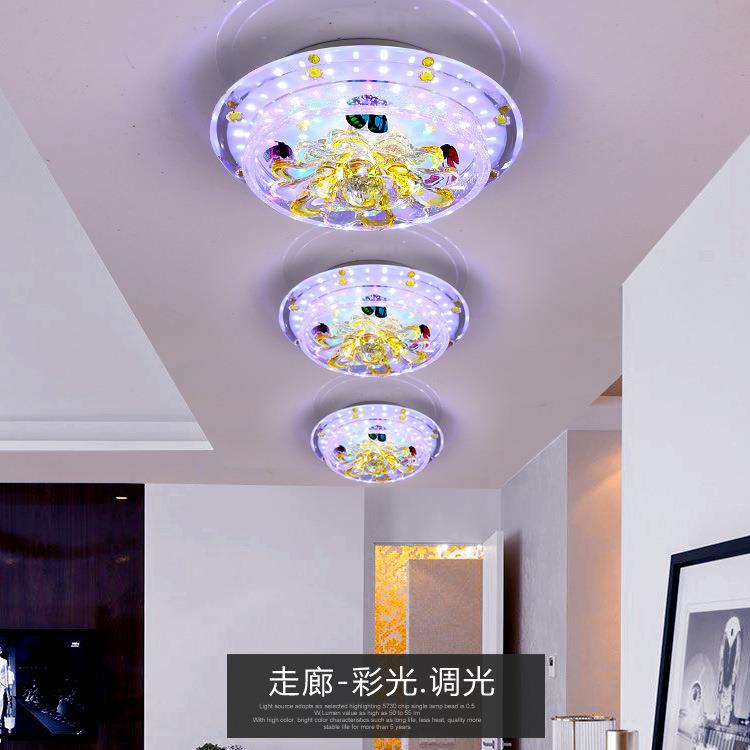 圆形led水晶过道灯走廊灯玄关吸顶灯蝴蝶灯天花灯具粉蓝白调光