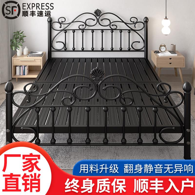 现代简约铁艺床1.5米1.8铁架双人床网红公主单人铁床架轻奢北欧1