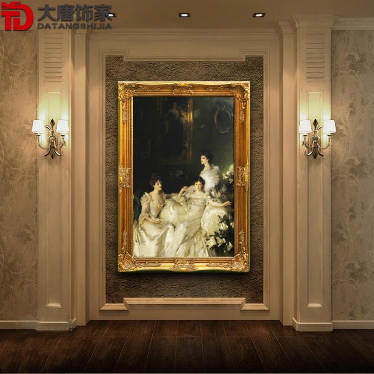 N172手绘客厅玄关卧室油画饰画式古典欧天使装油画宫廷人物画框纯
