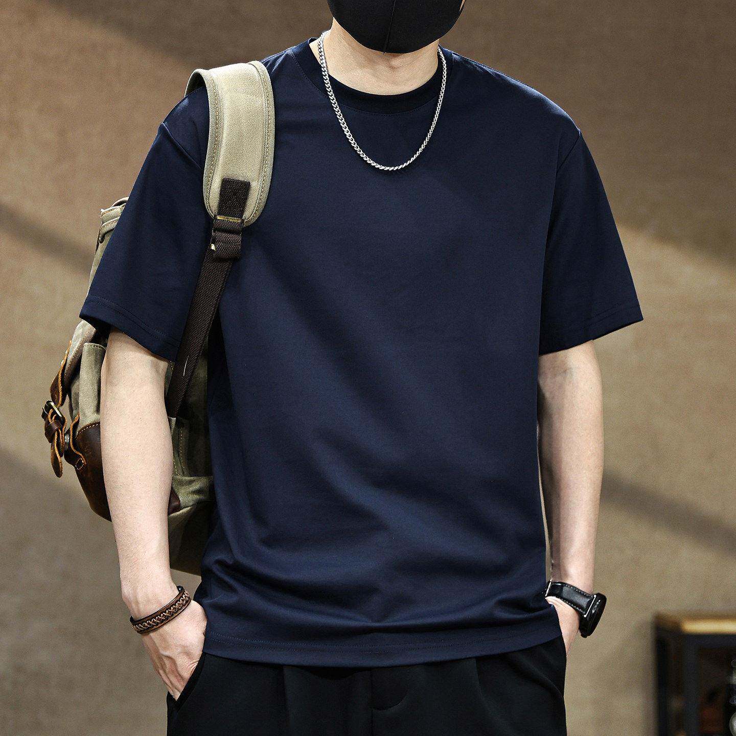 冰丝短袖T恤男2026夏季新款圆领套头修身上衣休闲宽松内搭打底衫