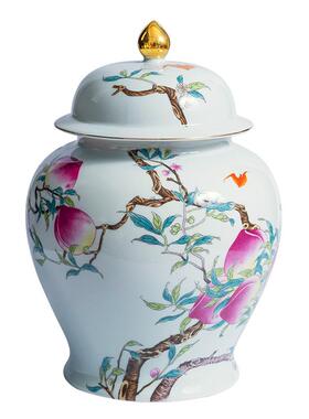 艺虹茶叶罐仿古系列手绘过枝蟠桃大号陶瓷密封防潮罐送礼家用