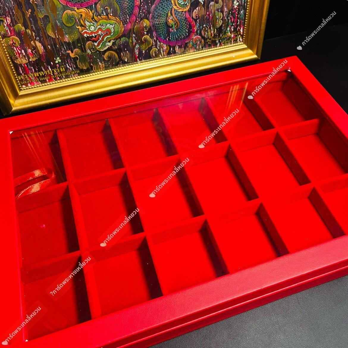 红色佛牌盒收纳盒皮质盒子珠宝首饰文玩收纳展示盒多规格咨询店主
