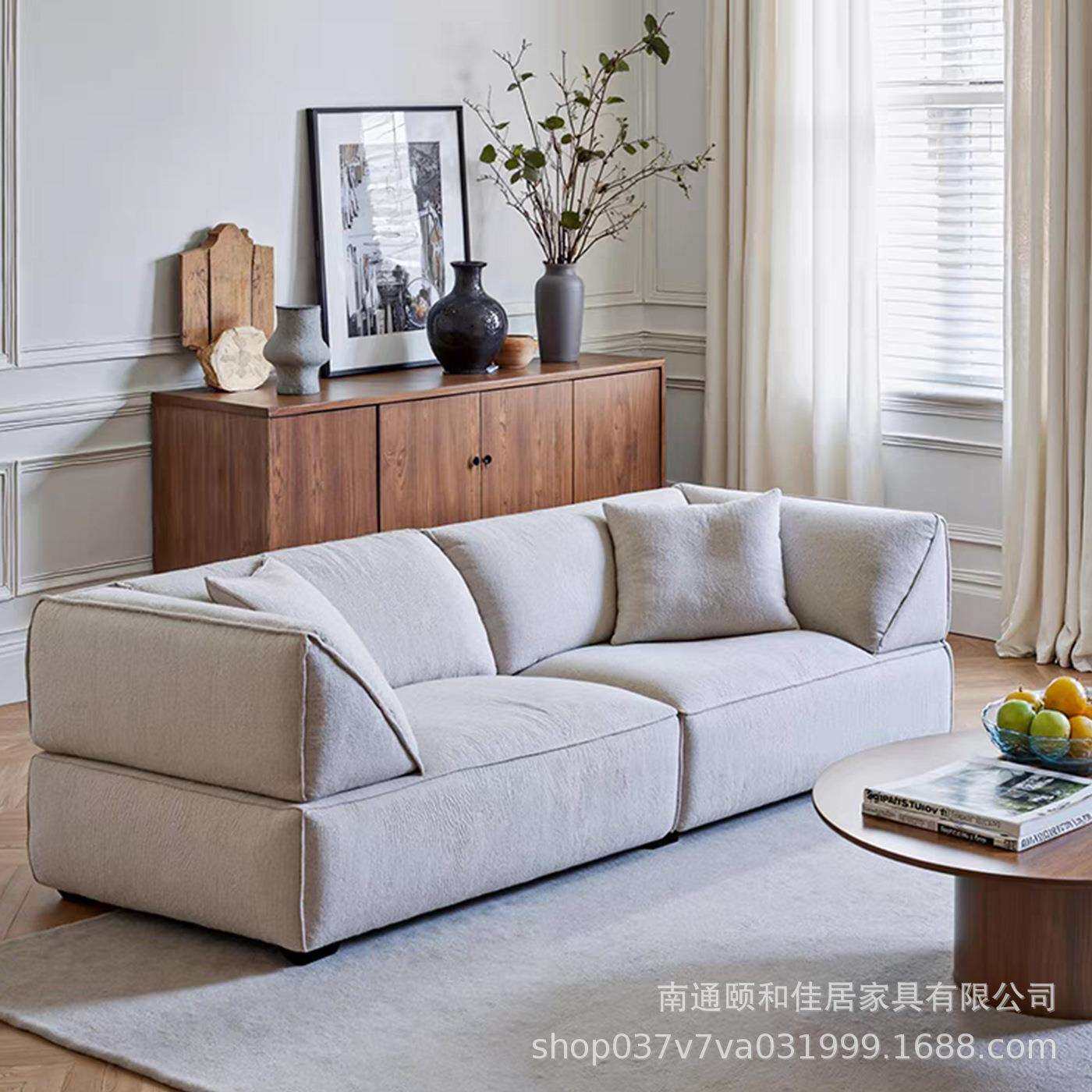 意式极简科技布轻奢客厅小户型实木沙发奶油风简约双三多人组合