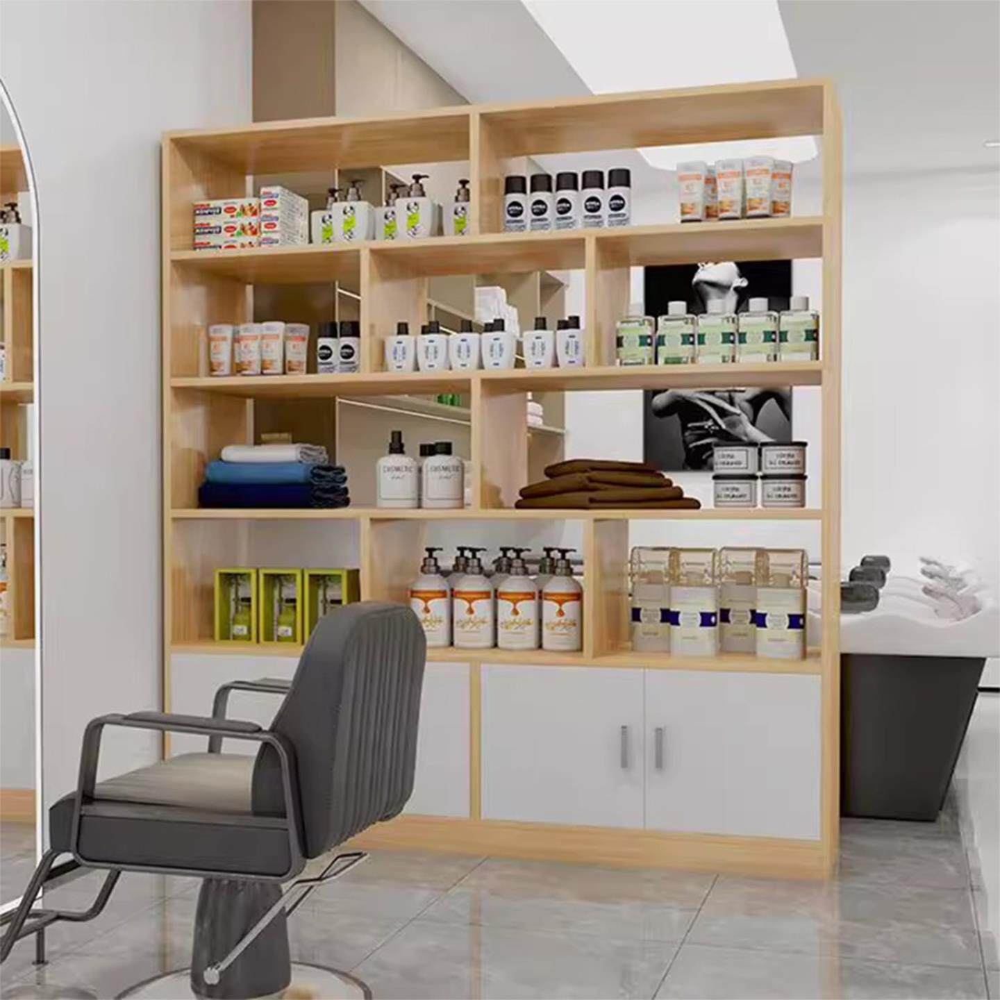 理发店产品专用展示柜染膏陈列柜发廊货架美甲展柜化妆品储物柜子