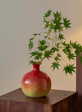 橙色石榴陶瓷花瓶摆件客厅插花轻奢高级感水培景德镇新中式创意小