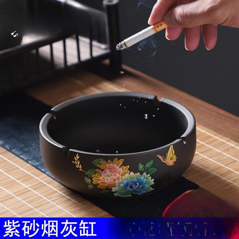 创意大号紫砂烟灰缸复古时尚中式个性陶瓷烟缸家用客厅办公室王金