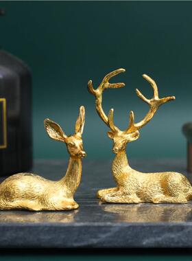创意轻奢锌合金麋鹿汽车摆件一鹿平安办公摆件装饰品家居北欧ins