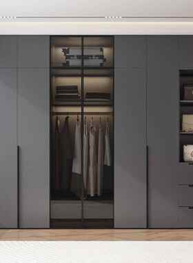 WY808#/8款玻璃衣柜卧室家用灰色简轻奢衣櫃组合平开四门六极门门
