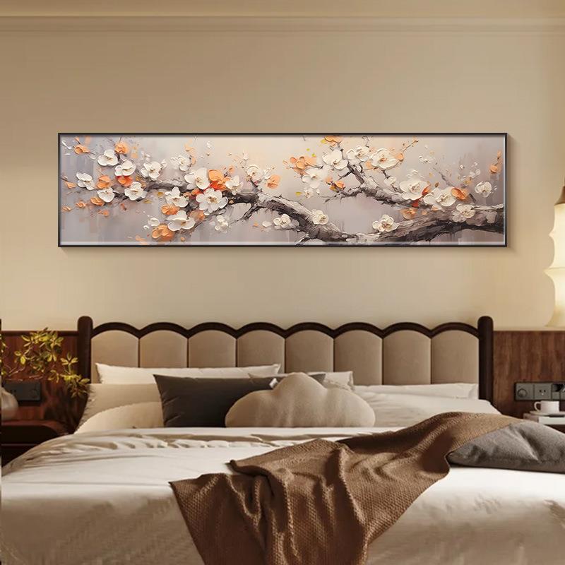 卧室装饰画大芬村油画花卉肌理感横幅主卧房间挂画温馨室内墙壁画