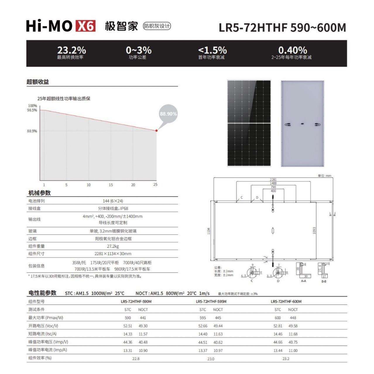 现货LONGI隆基光伏板HI-MO6单玻590W600W家用单晶硅太阳能电池板