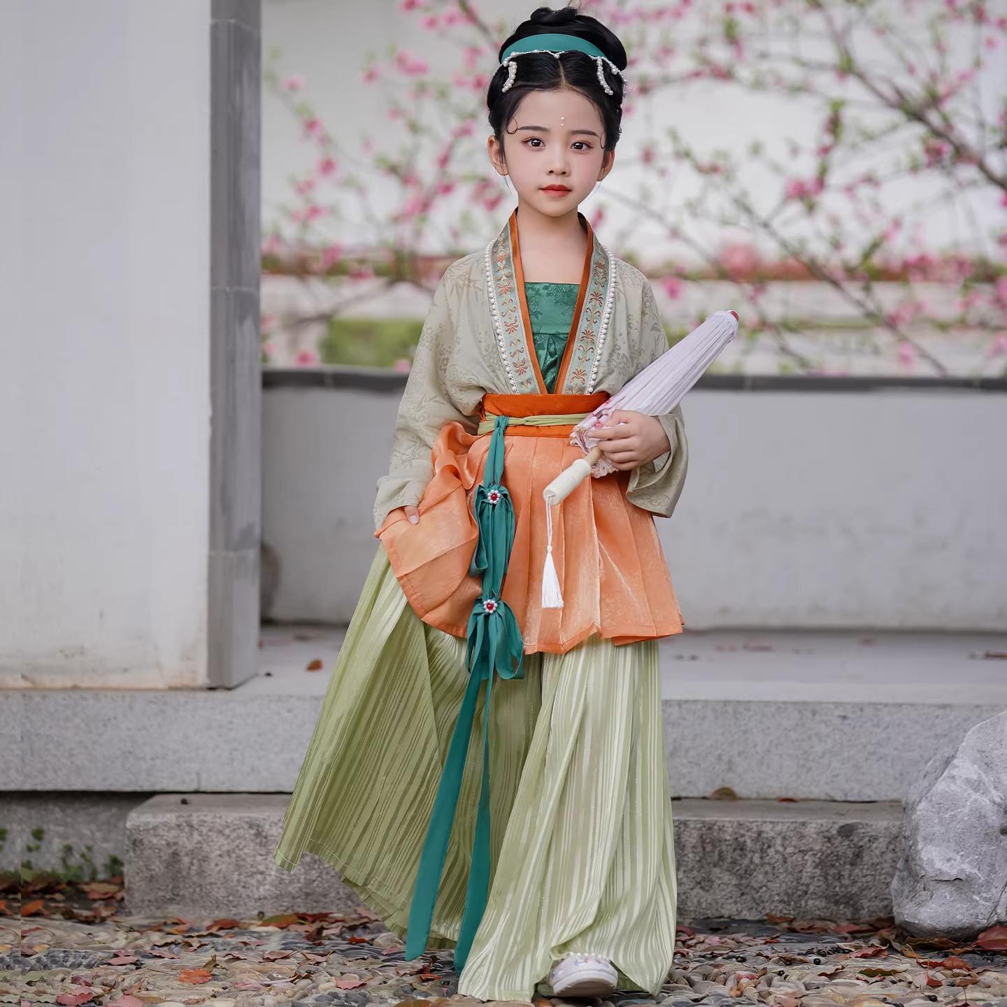 汉服女童宋制对襟衫中国风古装儿童古风摄影唐装宝宝套装春秋新款图片
