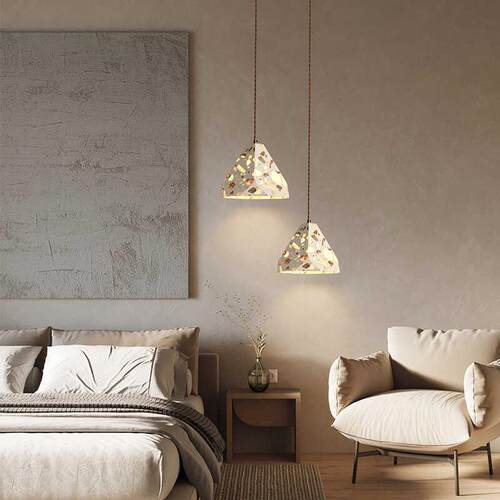 日本进口北欧床头吊灯侘寂风胡桃木卧室客厅背景墙水磨石透光玄关