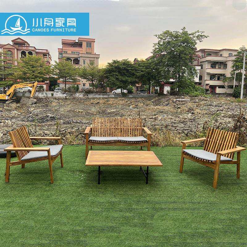 户外休闲家具庭院花园别墅实木沙发露台民宿室外柚木茶几桌椅组合